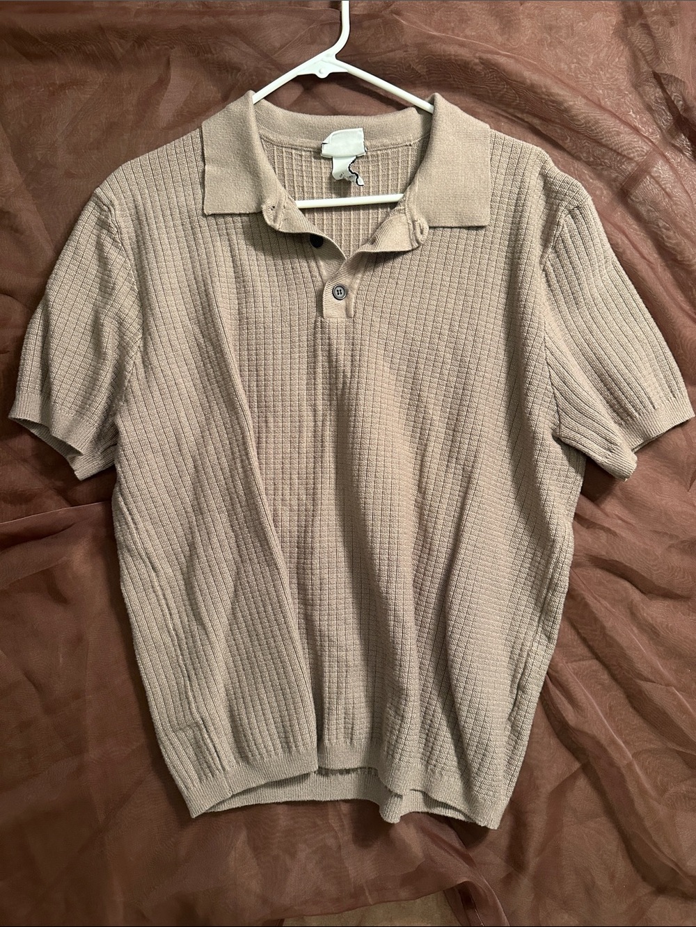 H&M Beige Short-Sleeve Polo Knit Shirt